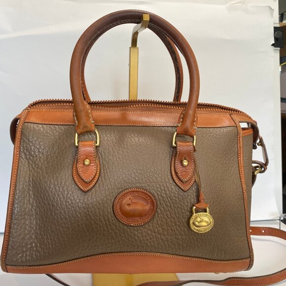 Dooney and Bourke Beige British Tan AWL Satchel Shoulder Strap Key Tag EUC - Picture 1 of 9